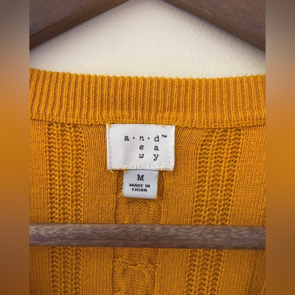 Mustard Yellow Cable Knit Sweater Long Sleeve Crewneck Cozy Fall Staple - Picture 2 of 3